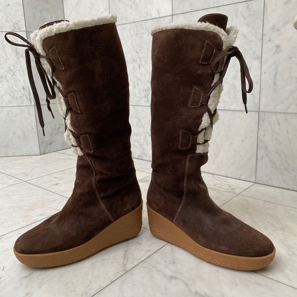 Michael Kors Wedge Boots Sherpa Lined Size 7.5 - Picture 2 of 14